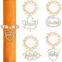 Thanksgiving Napkin Rings Set of 7 Wooden Napkin Rings Pumpkin Maple Leaf Decorations, Thanksgiving Napkins Decorations for Table Fall Dinner Wedding Holiday