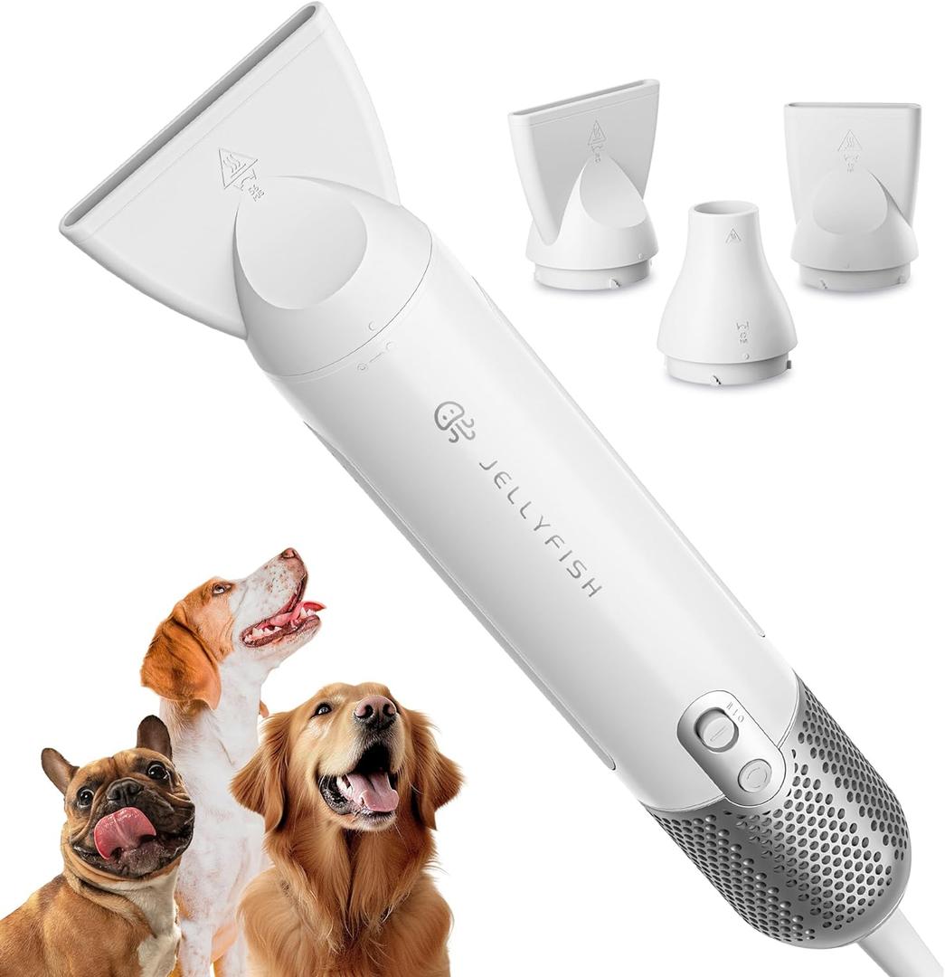 Jellyfish Handheld Dog Dryer - 1.21lb Lightweight, 2 Speeds, 4 Temp, Portable High Velocity Blow Dryer for Travel & Home