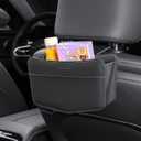 Car Trash Can Small Leather Vehicle Trash Bin Car Dustbin Garbage Organizer Holder with Trash Bag Foldable Mini Cars Storage Bag Container for Auto SUV Van Trucks (Black,Hanging Hook)