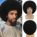 Afro Wig for Men Short Fluffy Hair 70s Rock Disco Wigs for Male,Rocker Costume Mens Wigs Natural Looking Synthetic Hair for Halloween Party Daily Use