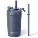 Fimibuke Kids & Toddler Cups, 10 OZ Spill Proof Straw Cups for Toddlers, Leak-Proof Kids Insulated Tumblers with Screw-On Lid & Silicone Straws with Stopper, Stainless Steel Sippy Cup for Girls Boys (Slate)