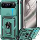 Taisairu for Google Pixel 10 Pro XL Case with Screen Protector & Slide Camera Lens Cover,Built-in 360Rotate Magnetic Ring Stand Shockproof Protective Phone Case for Pixel 10 Pro XL Case (Green)