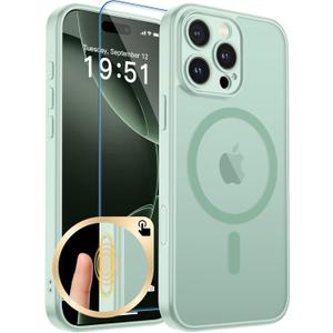Magnetic for iPhone 16 Pro Max Case, Upgraded [Camera Control Button] [Full Camera Protection] [with 1 Screen Protector] Translucent Matte Shockproof Protective Phone Cover, Light Green
