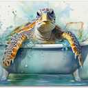 CHAOSETKEN Sea Turtle Bathroom Wall Decor Funny Sea Turtle in Bathtub Wall Art Ocean Animal Picture Prints Coastal Theme Canvas Unframed (12.00" x 18.00")