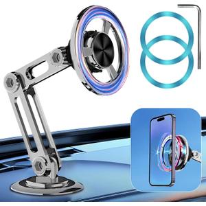 Universal 360 Pro Magnetic Car Phone Holder (2025) Super Strong Suction & Adjustable Phone Mount for All Mobile Phones, Hands-Free Viewing with Metal Ring, No Signal Interference
