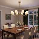 36.6'' Brushed Brass Chandelier with Off White Fabric Shade Oversized 8-Lights Modern Chandelier for Living Room Dining Room Light Fixture Adjustable Pendant Light Fixture for Kitchen Bedroom