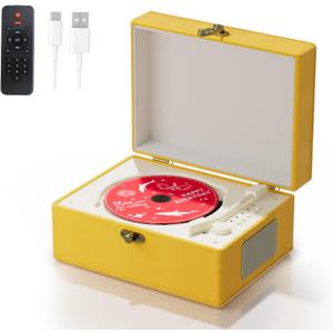 Rechargeable Leather CD Player with Speakers; Bluetooth Transmitter; Festival Gift; BGM Player for Home Dcor (Yellow)