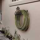 MyGift Brown Heavy Duty Cast Iron Outdoor Garden Hose Hanger Wall Mounted Water Hose Holder Reel with Vintage Scrollwork Design