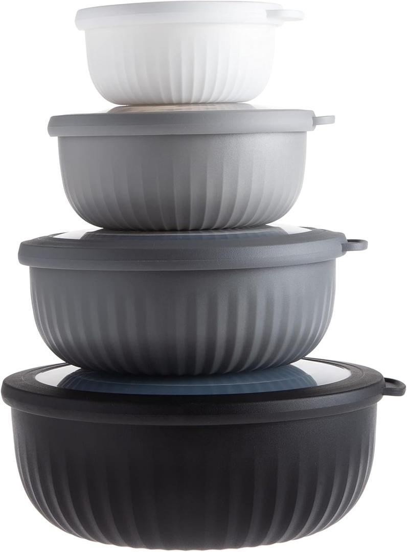 COOK WITH COLOR Prep Bowls with Lids- Wide and Deep Nesting Plastic Small Mixing Bowl Set with Lids, 8 Piece Set - Wide Bowls, Black/White