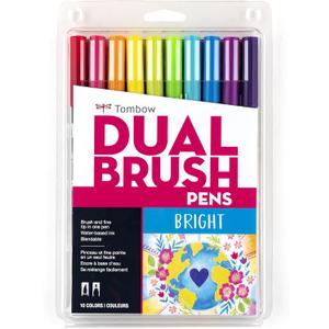 Tombow 56185 Dual Brush Pen Art Markers, Bright, 10-Pack. Blendable, Brush and Fine Tip Markers