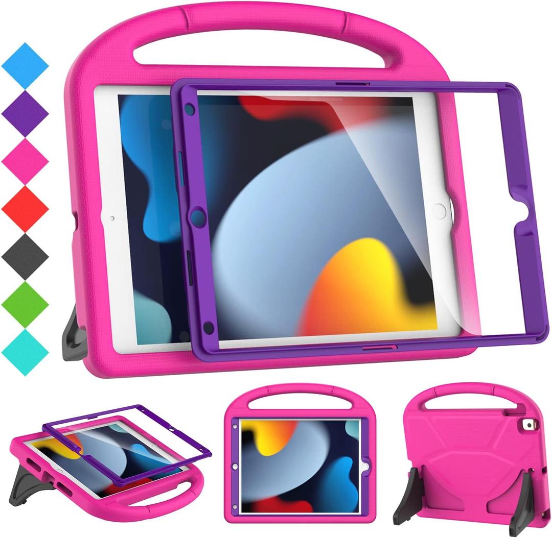 SUPLIK Kids Case for iPad 9th/8th/7th Generation - 10.2 inch 2021/2020/2019 Case with Built-in Screen Protector, Durable Shockproof Handle Stand for Apple iPad 7/8/9 Gen, Pink&Purple