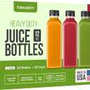 12oz 20pcs Juice Bottles With Caps - MADE IN USA Juice Containers With Lids For Fridge - Juicer Bottles With Tamper Evident Caps, Shatterproof, BPA-Free, Leak proof, Disposable & Recyclable