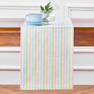 Solino Home Linen Table Runner 48 Inches - 100% Pure Linen Multicolor Palm Beach Stripe Farmhouse Table Runner 14 x 48 Inch Ideal for Dresser and Coffee Tables, Spring, Easter