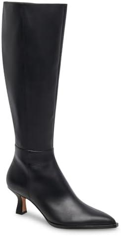 Coutgo Womens Knee High Boots Kitten Low Heel Pointed Toe Tall Boots Side Zipper Winter Dress Shoes.9