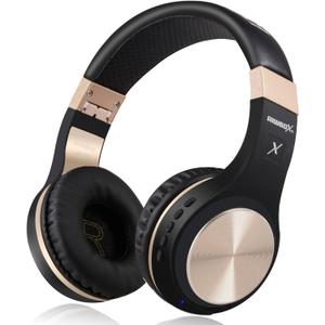 Riwbox Bluetooth Headphones, XBT-80 Folding Stereo Wireless Bluetooth Headphones Over Ear with Microphone and Volume Control, Wireless and Wired Headset for PC/Cell Phones/TV/Gym (Black Gold)