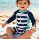 uideazone Baby Toddler Boys Zipper Rash Guard Swimsuit UPF 50+ One Piece Beach Swimwear Bathing Suits 3-36 Months (Blue)