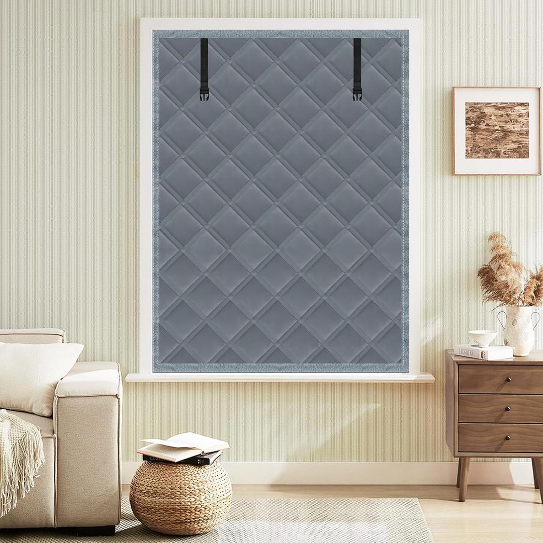 Winter Insulated Window Curtain 39"x63", Oxford Cloth Thermal Insulated Window Cover with Buckles,Heavy Duty Window Insulation Kit Fits Windows up to 38"x62",Grey