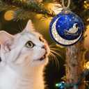 2 x Stained Glass Christmas Decorations, Santa Claus On The Moon Star Suncatcher for Window Christmas Tree Hanging Ornaments Blue Sun Catcher Xmas Decor Gifts for Women Men Mom Nana Friend (3.1x3.5 IN)