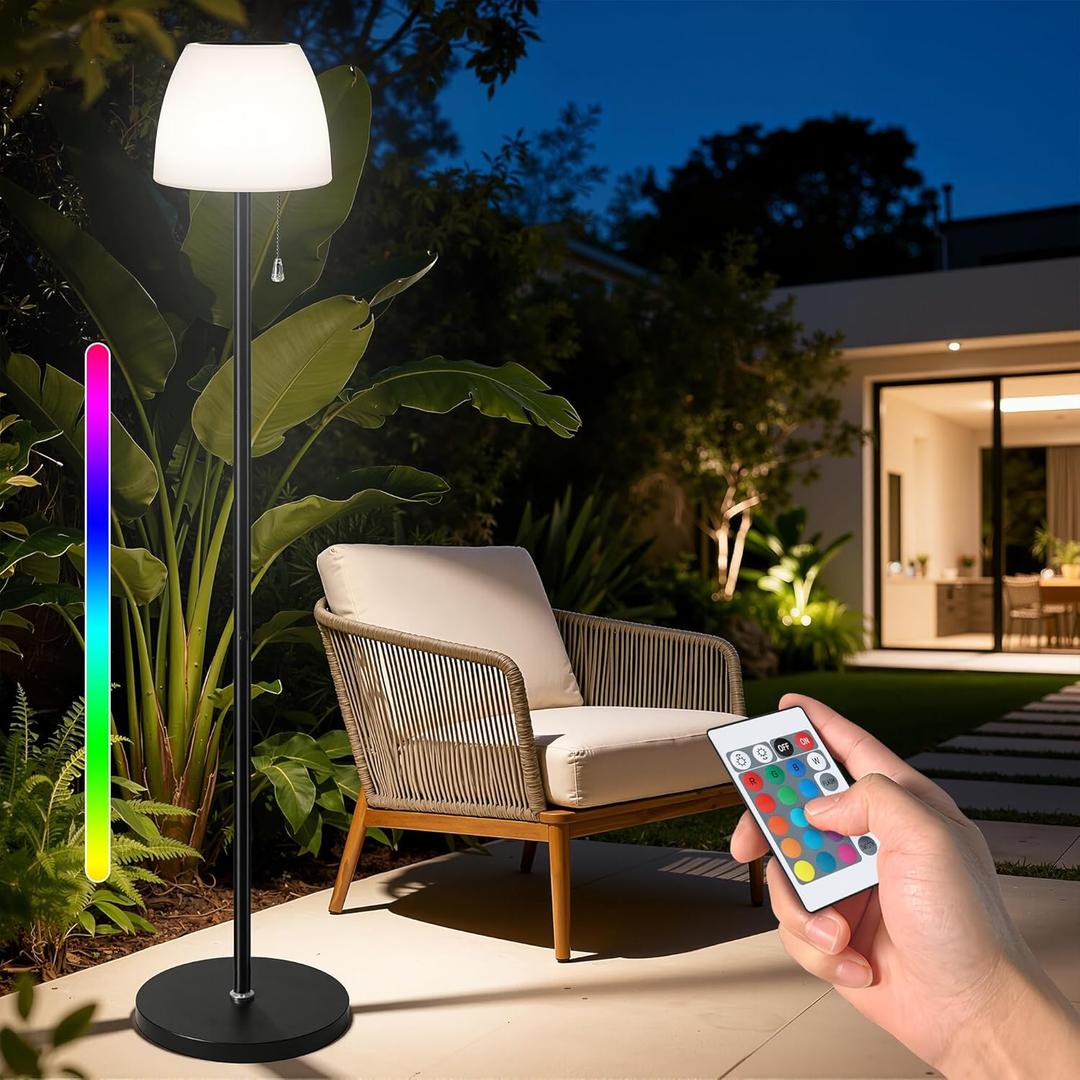 Solar Outdoor Floor Lamp - lP65 Waterproof, USB Rechargeable, 16 Colors & 4 Modes,Cordless Floor Lamp, Light Sensor & Remote Control, Adjustable Height for Garden, Yard, Balcony, Pool