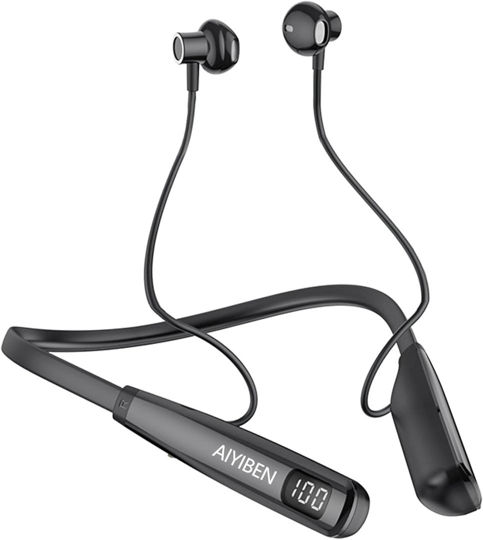Wireless Earbuds with LED Power, Running Ear Buds 100 Hours Playtime, semi-in-Ear Bluetooth Headphones with Microphone for Running and Exercising in The Gym (Y10L)