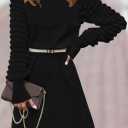 HUUSA Winter Dresses for Women 2025 Fall Puff Long Sleeve Sweaters Loose Mock Neck Outfits Sexy Mini Dress Going Out (Gray, S)