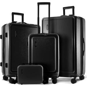 Hard Shell Luggage Sets with Spinner Wheels 4 Piece, Expandable Large Suitcases with TSA Lock, Travel Large Suitcase Set, Black Luggage Set