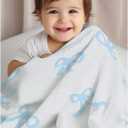 Bow Blanket Blue Bows Soft Throw Blanket Reversible Premium Cozy Fabric for Best Comfort - for Infant,Toddler,Newborn,Nursery,Girl,Throw,Crib,Stroller,Gift (Blue Bows, 30x40 in)