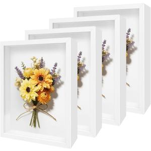 4 Pack 8"x 10" Shadow Boxes Frame Display Cases Wooden Deep Shadowbox for Photos Dried Flowers Baby Pet Wedding Collectible Frames for Wall Tabletop (White)
