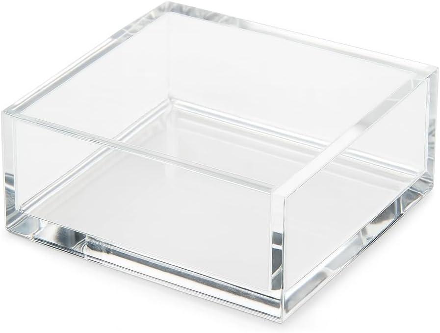 Premium Acrylic Cocktail Napkin Holder - Elegant Napkin Holder with Bonus 20 Gold Embossed 'Cheers' Napkins Included- 5x5 Inches