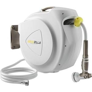 Retractable Garden Hose Reel, 5/8 in 100+6 ft, Heavy Duty Wall Mounted Water Hose Reel, Spring Power Automatic Rewind, Any Length Lock, 180° Swivel Bracket, 10 Pattern Spray Nozzle