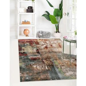 Lahome Modern Abstract 5x7 Area Rugs for Living Room, Washable Bedroom Rug Soft Non Slip Low Pile, Faux Wool Contemporary Carpet for Indoor Floor Decor Home Office Dining Room,Red/Multi