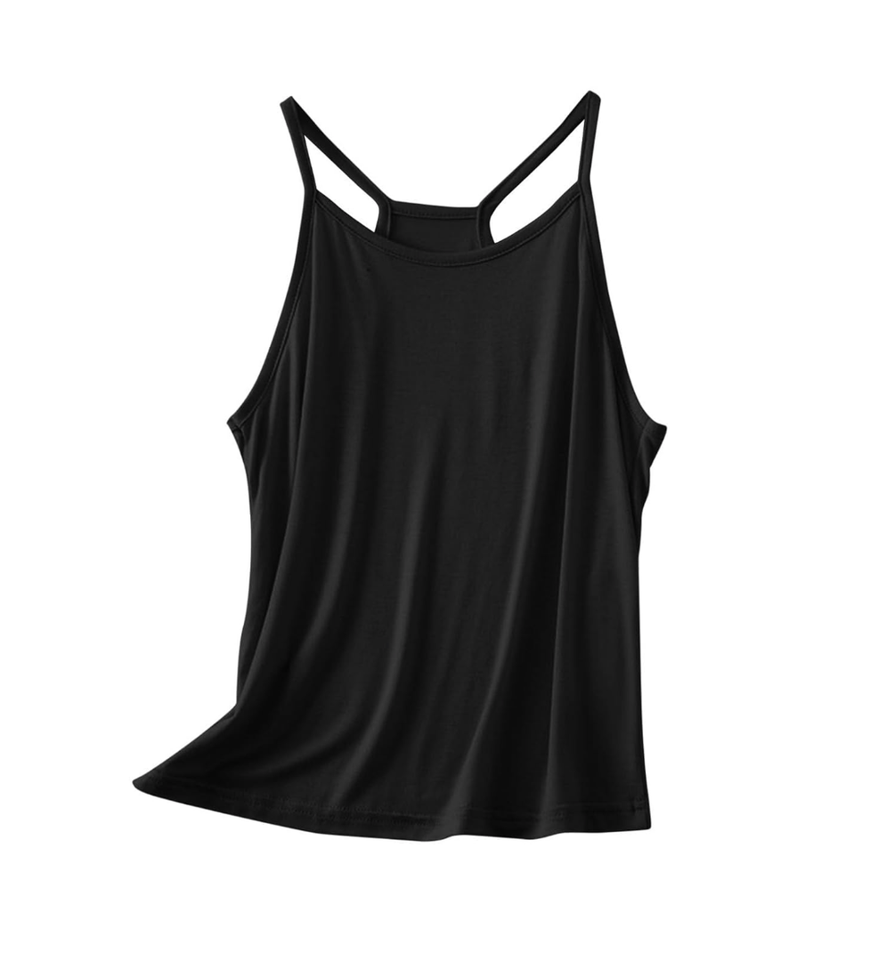 Lmdudan Tank Tops for Women Crewneck Spaghetti Strap Camisole Loose Fit Sleeveless Tees Casual Summer Racerback Shirts, M