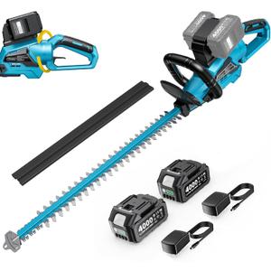 SEESII 40V Hedge Trimmer Cordless, 24" Electric Hedge Trimmer, 26000 RPM Bush Trimmer with 2 Packs 4.0Ah Batteries & Charger, 1" Blade Gap, Shrub Trimmer with 180 Rotatable Head, Blue