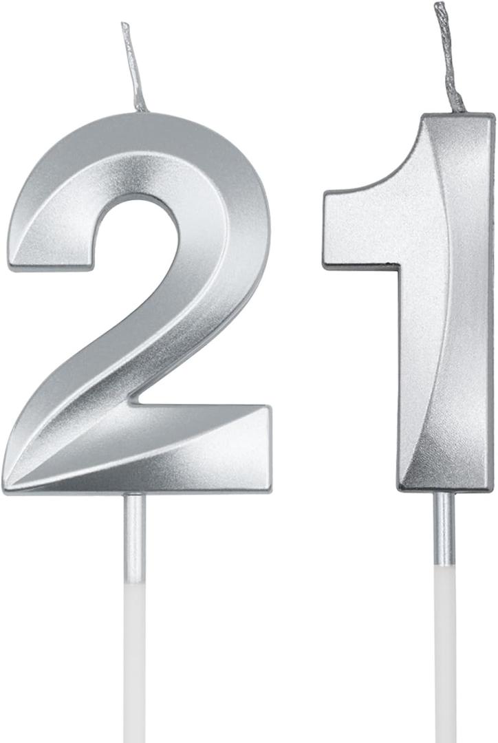Silver 21st & 12th Birthday Candles for Cakes, Number 21 12 Candle Cake Cupcake Topper for Birthday Anniversary Party Decoration