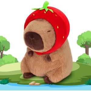 Achwishap Capybara Plush,Cute Plushies Capybara Stuffed Animal,Capybara Plush Toys,Kawaii Plush Stuffed Toy Animal Pillowswith Strawberry Hat Plushie Birthday Gift for Adults Kids,Brown 16”