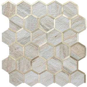 DICOFUN 10-Sheet Hexagon Peel and Stick Backsplash Tile, Beige Slate Mixed Gold Kitchen Backsplash Peel and Stick Wall Tiles