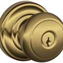 SCHLAGE F51A AND 609 AND Andover Knob with Andover Trim Keyed Entry Lock, Antique Brass