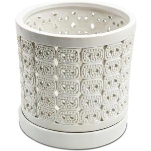 DESQUIGGLE White Ceramic Orchid Planter, 6 Inches Wide, Large Orchid Pots with Holes for Indoors Or Outdoors with Swirl Cut Out Pattern, Orchid Gifts