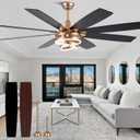 Gold Ceiling Fans with Lights, 72 Inch Large Modern Ceiling Fan with Remote Control for Living Room Kitchen,Dimmable, 6 Speed Reversible DC Motor, Dual Finish
