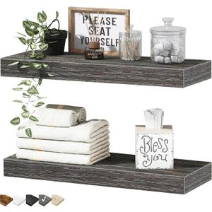 QEEIG Bathroom Floating Shelves for Wall - 15.7" Wall Mounted Shelf Over Toilet Farmhouse Home Decor Display Bookshelf Small 15.7 x 6.7 inch Set of 2, Grey (008-40GY)