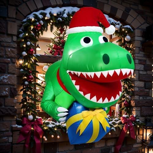 Presence 3.5 Ft Christmas Inflatable Dinosaur Outdoor Window Decoration Blow Up Decorations for Home Yard Garden Lawn Party with Build-in LED Lights Xmas