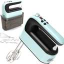 9-Speed Digital Hand Mixer Electric, 400W Powerful DC Motor, Hand Mixer Electric Handheld with Snap-On Storage Case, 5 Stainless Steel Accessories, Beaters, Dough Hooks, Whisk(Ice Blue/Black)