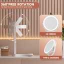 Hasipu Portable Travel Makeup Mirror with Lights 360 Rotating with 1X/10X Magnifying, Rechargeable Tabletop Handhold Hanging 3 in 1 Mirror (White)