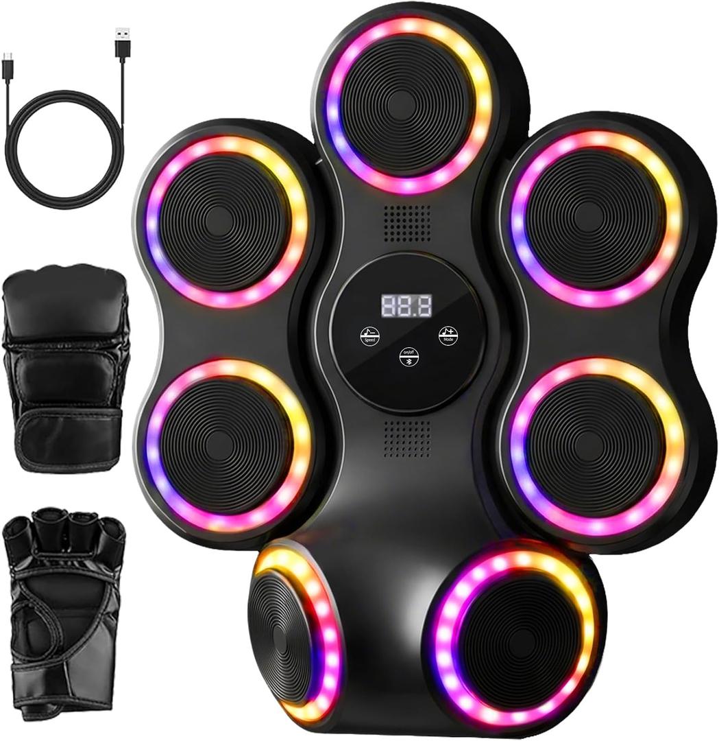 Music Boxing Machine for Adults, Large Size Music Punching Machine with Gloves, Interactive Wall Mounted Electronic Boxing Target with 11 Modes & 9 Speeds, Gift for Men and Kid (RGB Light)