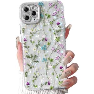 NITITOP Compatible with iPhone 11 Pro Case Cute Flower Floral Shell Textures for Girls Women Soft TPU Slim Hard Back with Lens Protective Phone Cover - Cirrus
