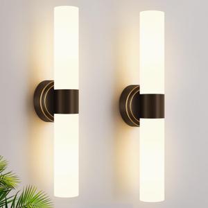 Wall Sconces Set of Two, Modern Bathroom Sconces Wall Lighting with Milky White Glass, Brown Sconces Wall Decor Set of 2 for Bathroom Mirror Bedroom Living Room Hallway