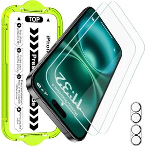 Esanik [2+2 Pack for iPhone 16 Tempered Glass Screen Protector & Camera Lens Cover - Military-Grade 9H Hardness, HD Clear, Anti-Scratch, Flawless Fit Tray