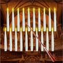 Floating Candles with Wand, 12PCs Magic Hanging Candles with 13 AAA Battery, Flickering Warm Light Flameless LED Candle with Wand Remote, Window Taper Candle Set for Christmas Gift Theme Party