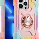 MARKILL Compatible with iPhone 13 Pro Max Case 6.7 Inch with Ring Stand, Heavy-Duty Military Grade Shockproof Phone Cover with Magnetic Car Mount for iPhone 13 Pro Max. (Rainbow Pink)