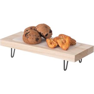 Decorative Natural Wood Rectangular Tray Serving Board with Black Metal Stand